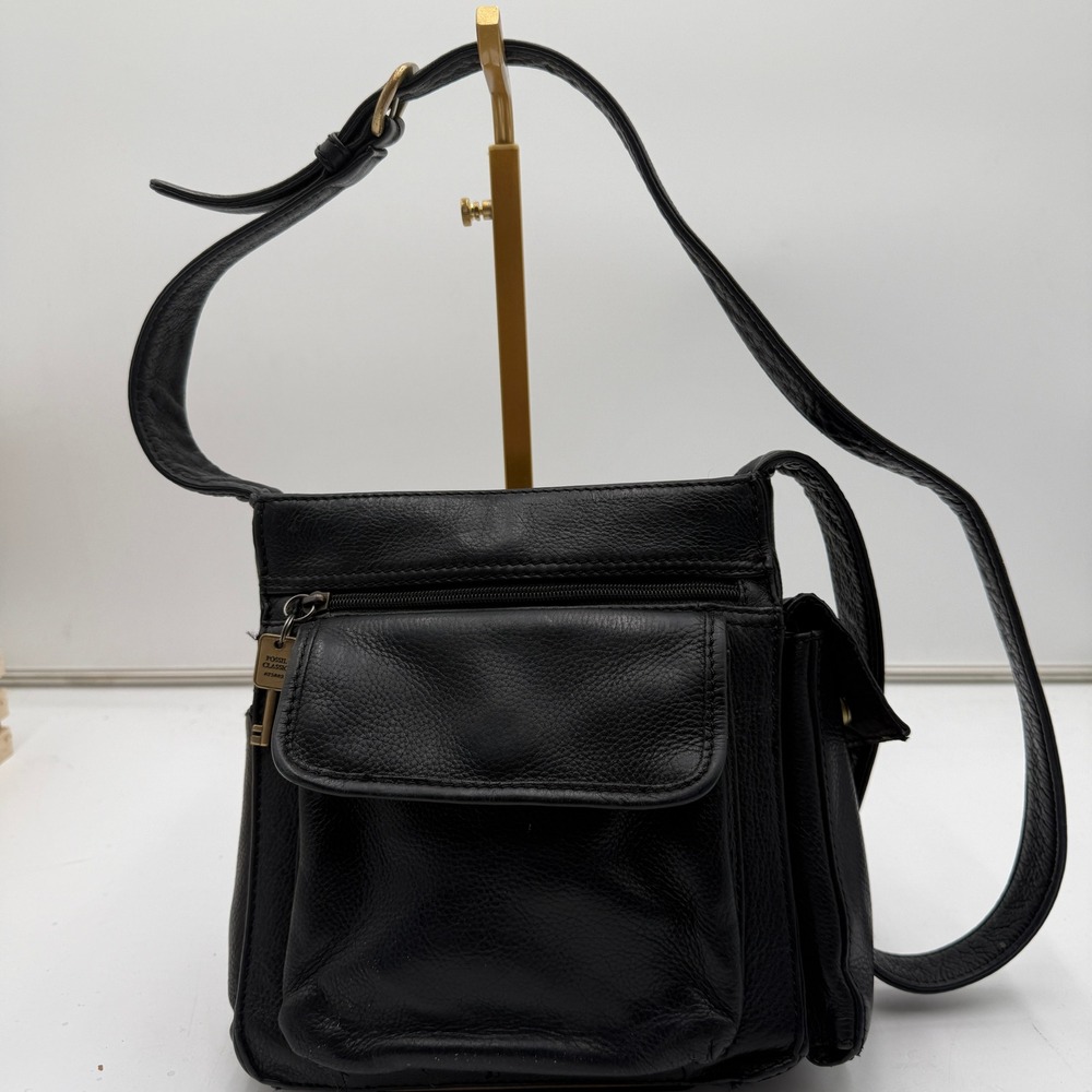 Fossil 1954 Shoulder‎ Bag Leather Vintage Purse Classic 75082 Black Organizer